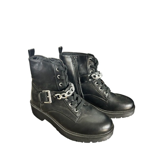 REPORT "Chainey" Black Combat Boots Rugged Lug Sole Chain Link Heel Shoes SZ 8.5 - Picture 4 of 5